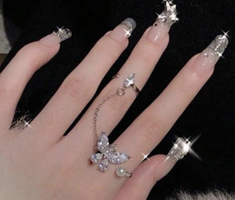 Faux Pearl Rhinestone Open Finger Ring - Image 3