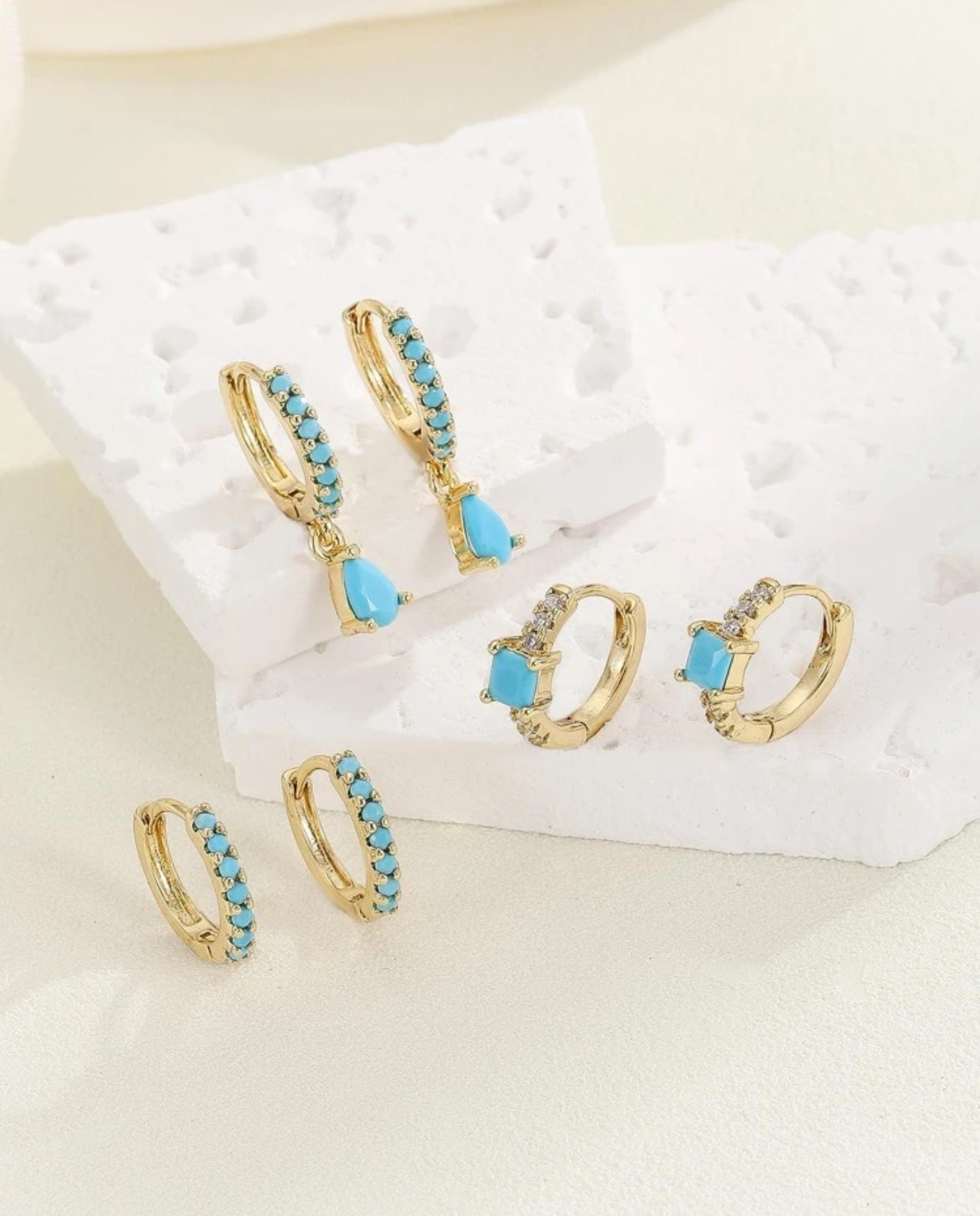 Feroza Stone Hoop Earrings Set - Image 2