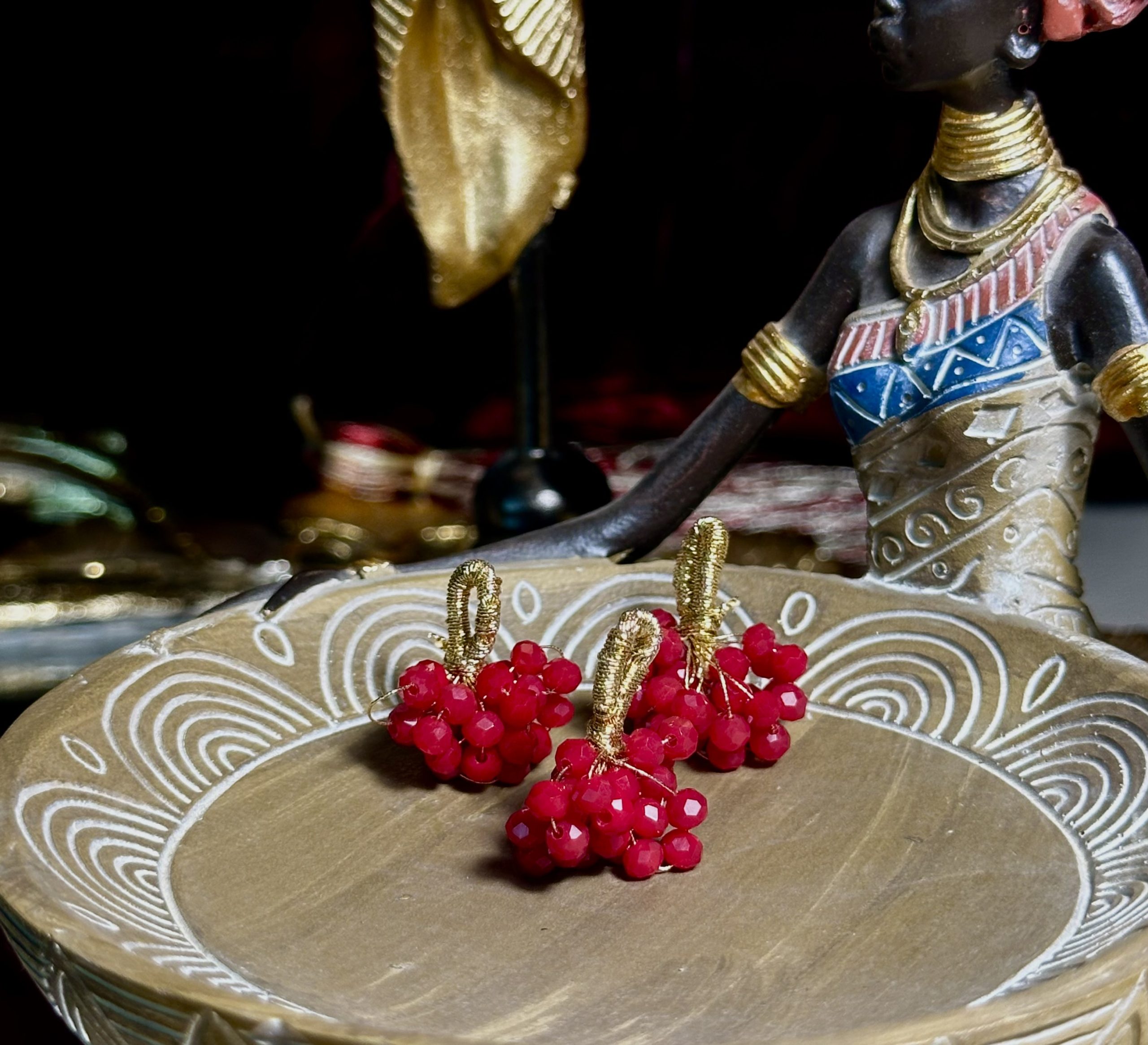 Red Ruby Beaded Tassel Buttons - Image 3