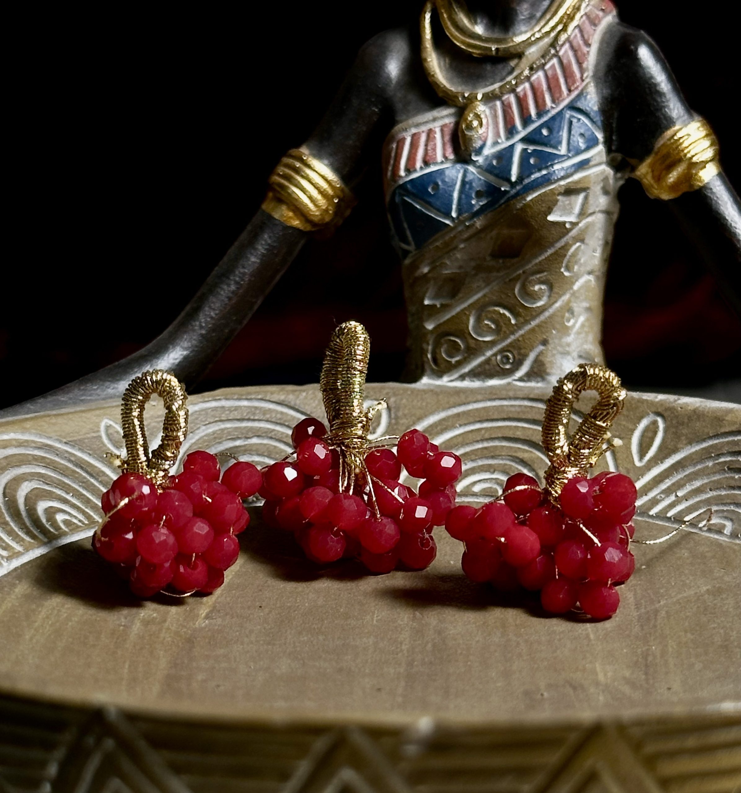Red Ruby Beaded Tassel Buttons - Image 2