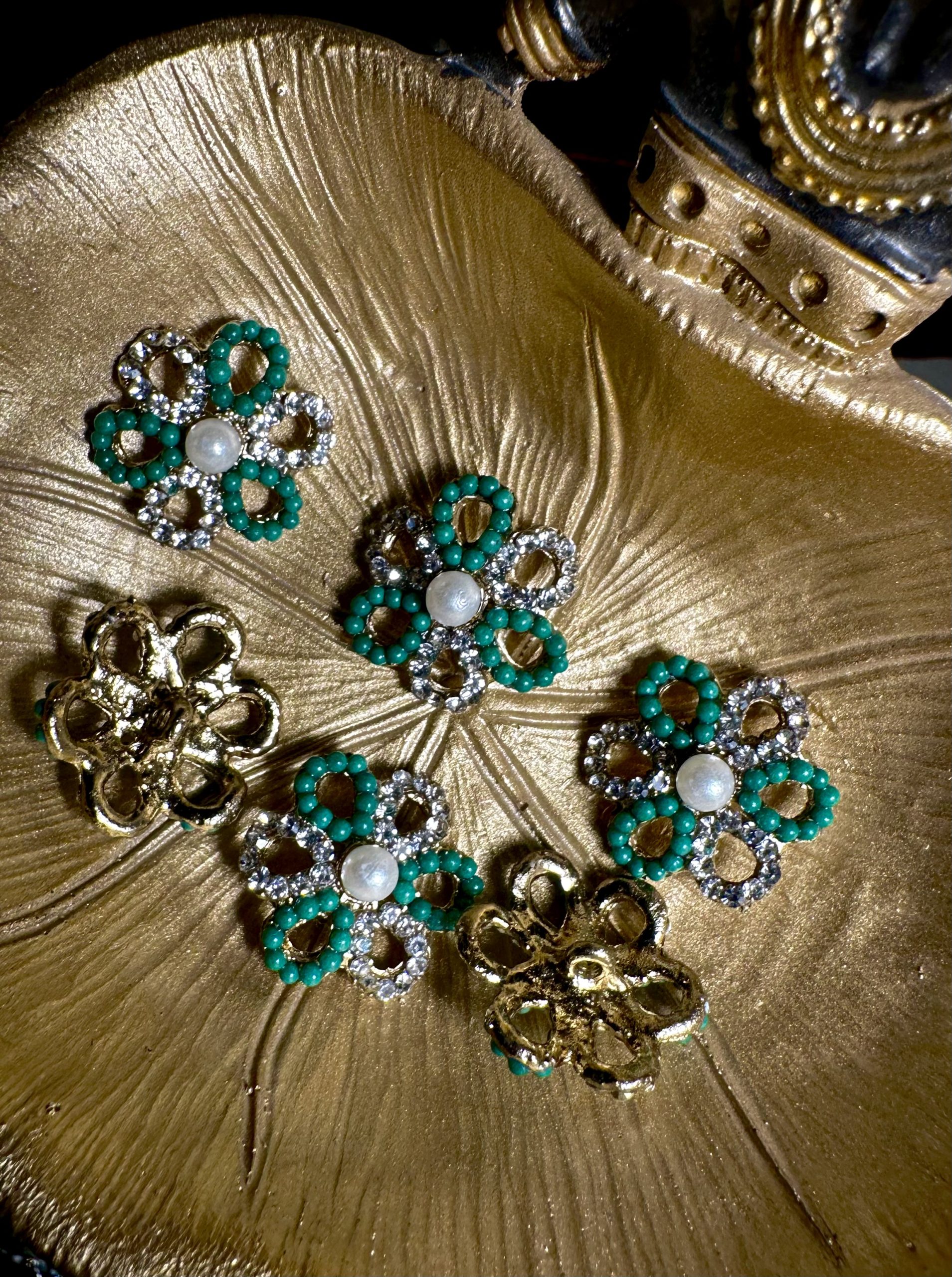 Emerald Rhinestone & Pearl Metal Buttons - Image 2