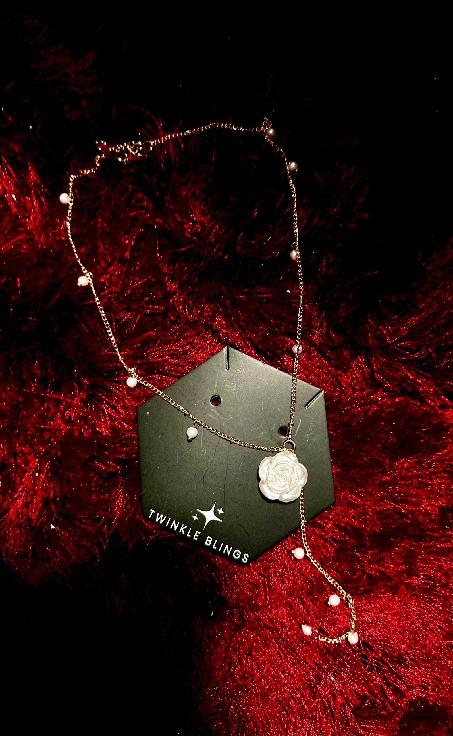 White Faux Pearl Rose Chain Necklace - Image 3