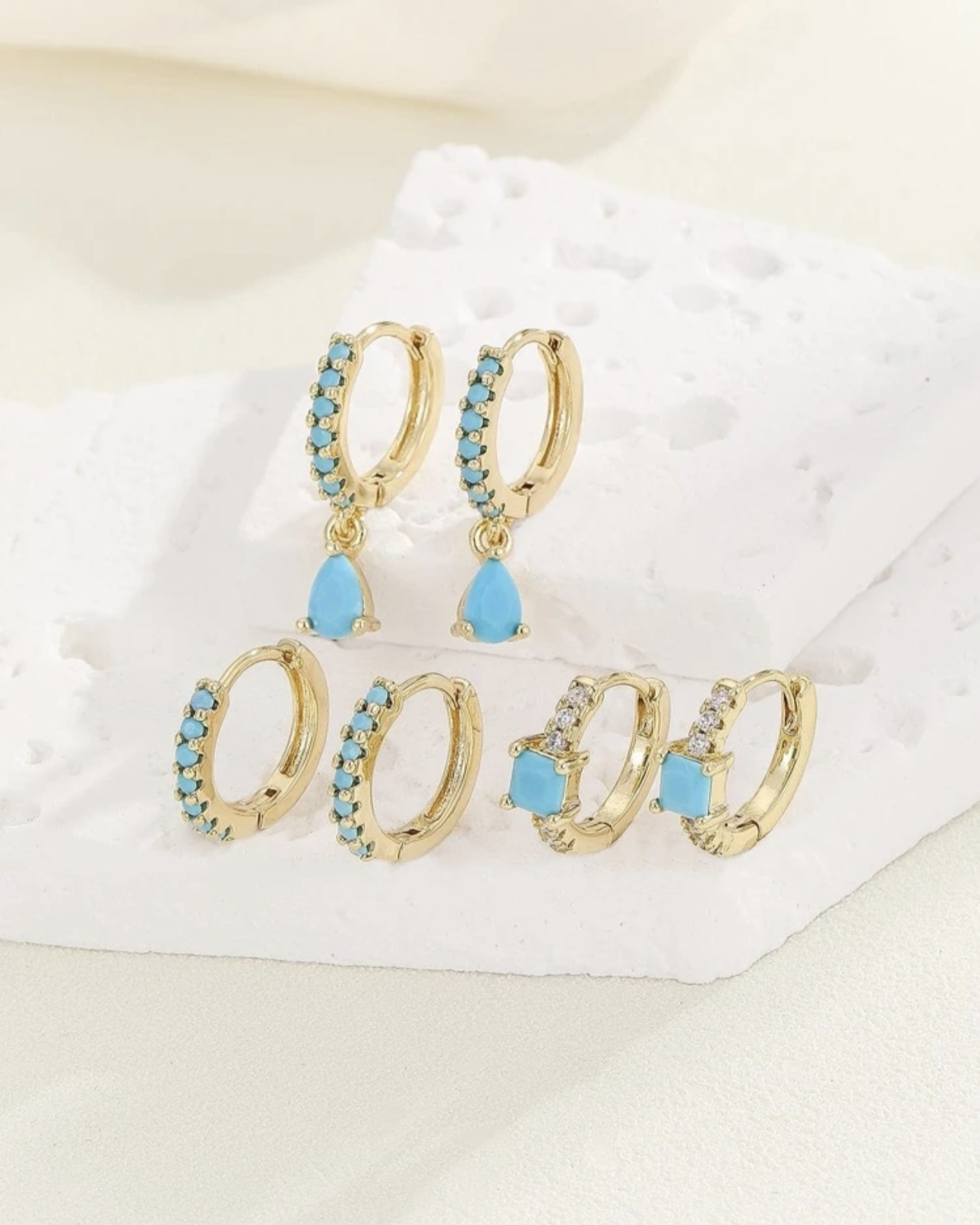 Feroza Stone Hoop Earrings Set - Image 3
