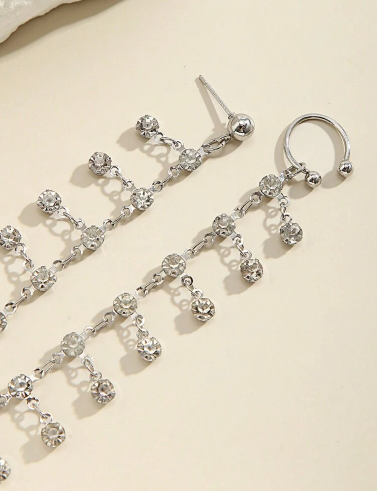 Rhinestone Tassel Chain Nosepin (Silver) - Image 2