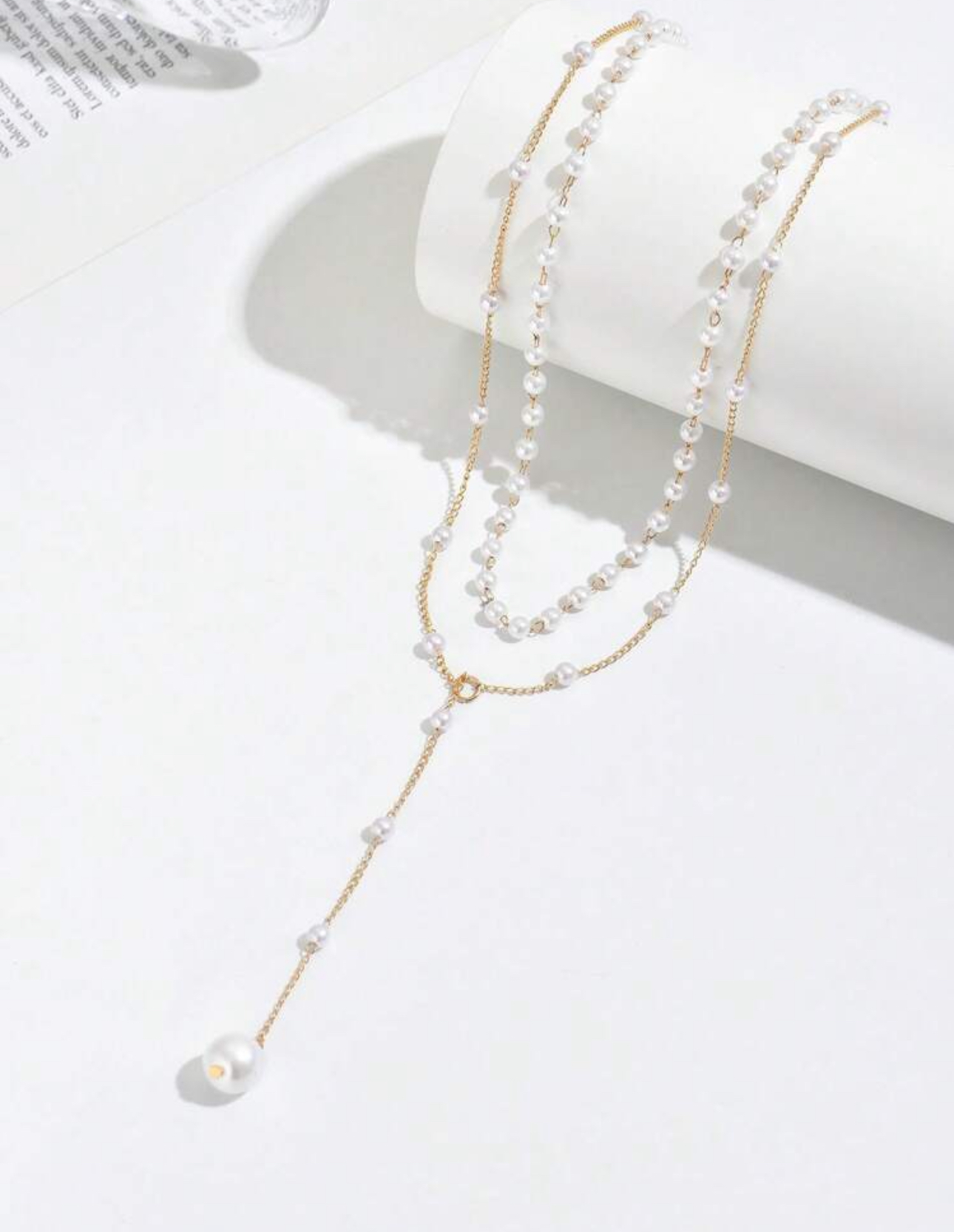 Multilayered Pearl Drop Necklace - Image 3