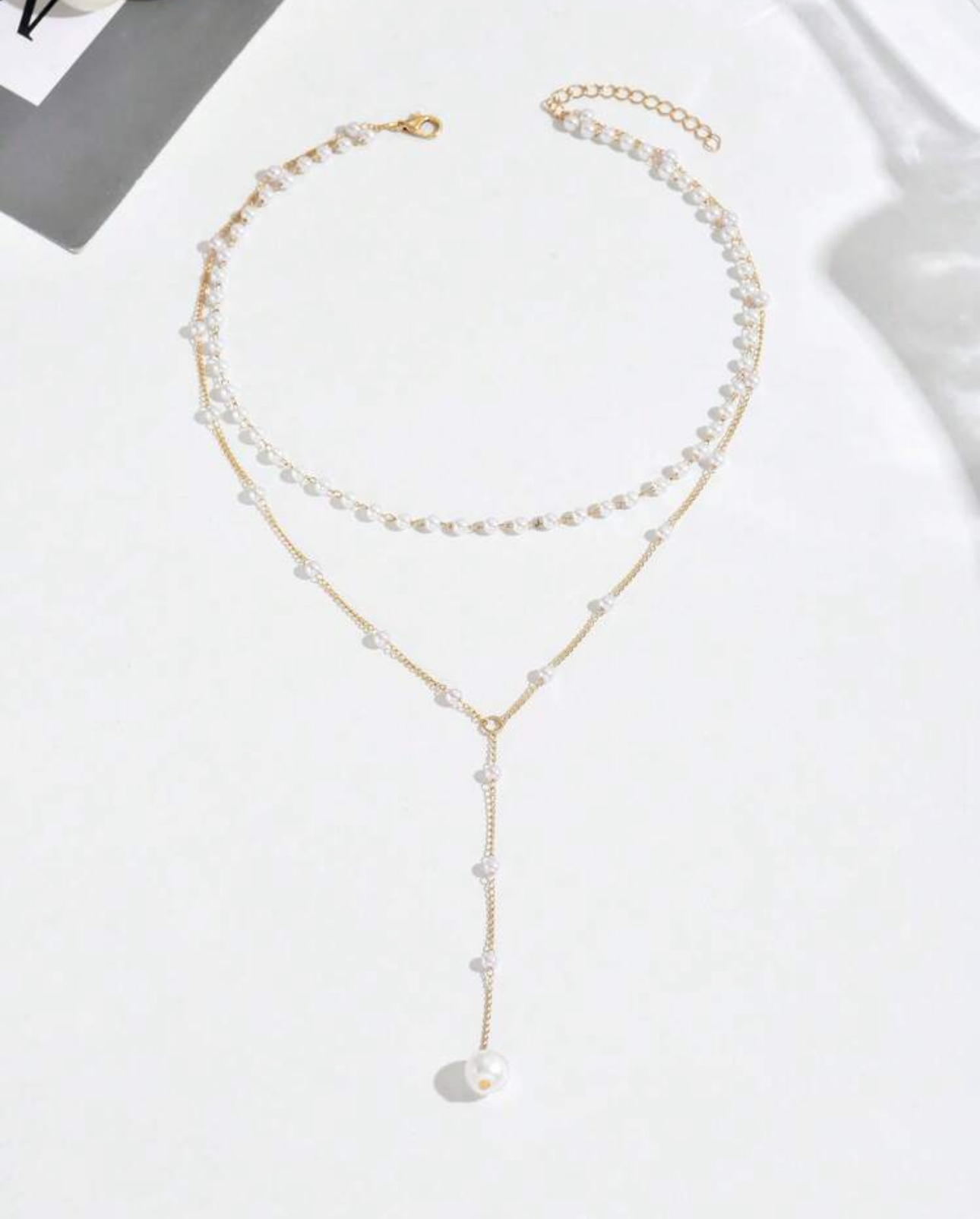 Multilayered Pearl Drop Necklace - Image 2