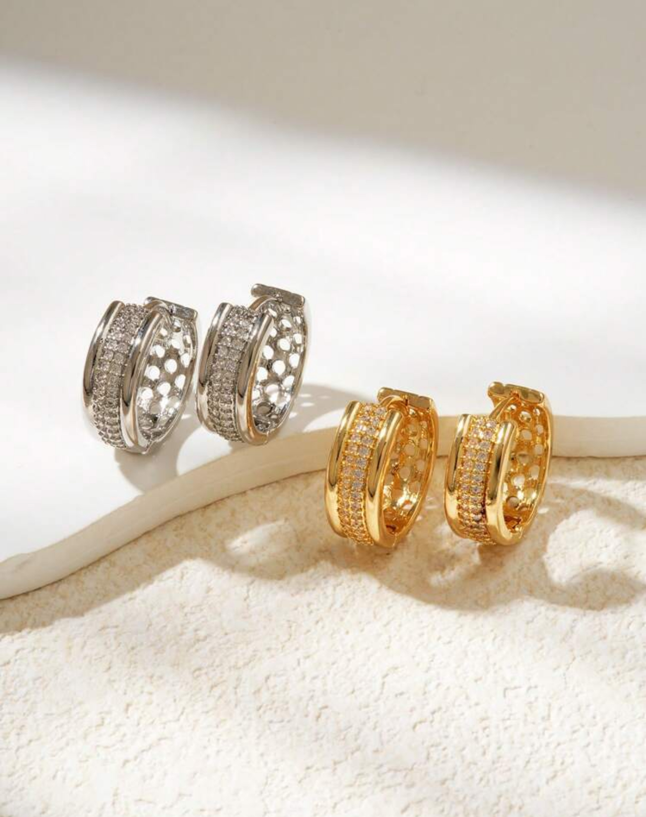 Crystal Hoop Earrings Gold - Image 3